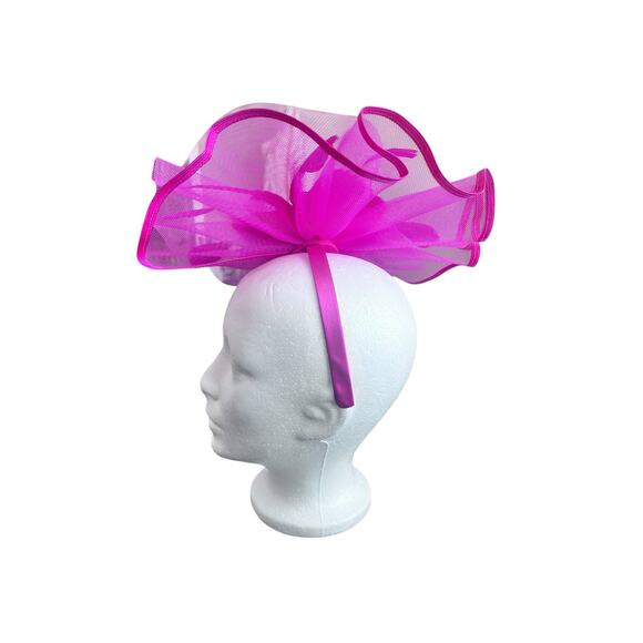 FASINATOR WOMENS HEADBAND MESH RIBBON BEADS FEATHERS HOT PINK PARTY HAT - Picture 4 of 9